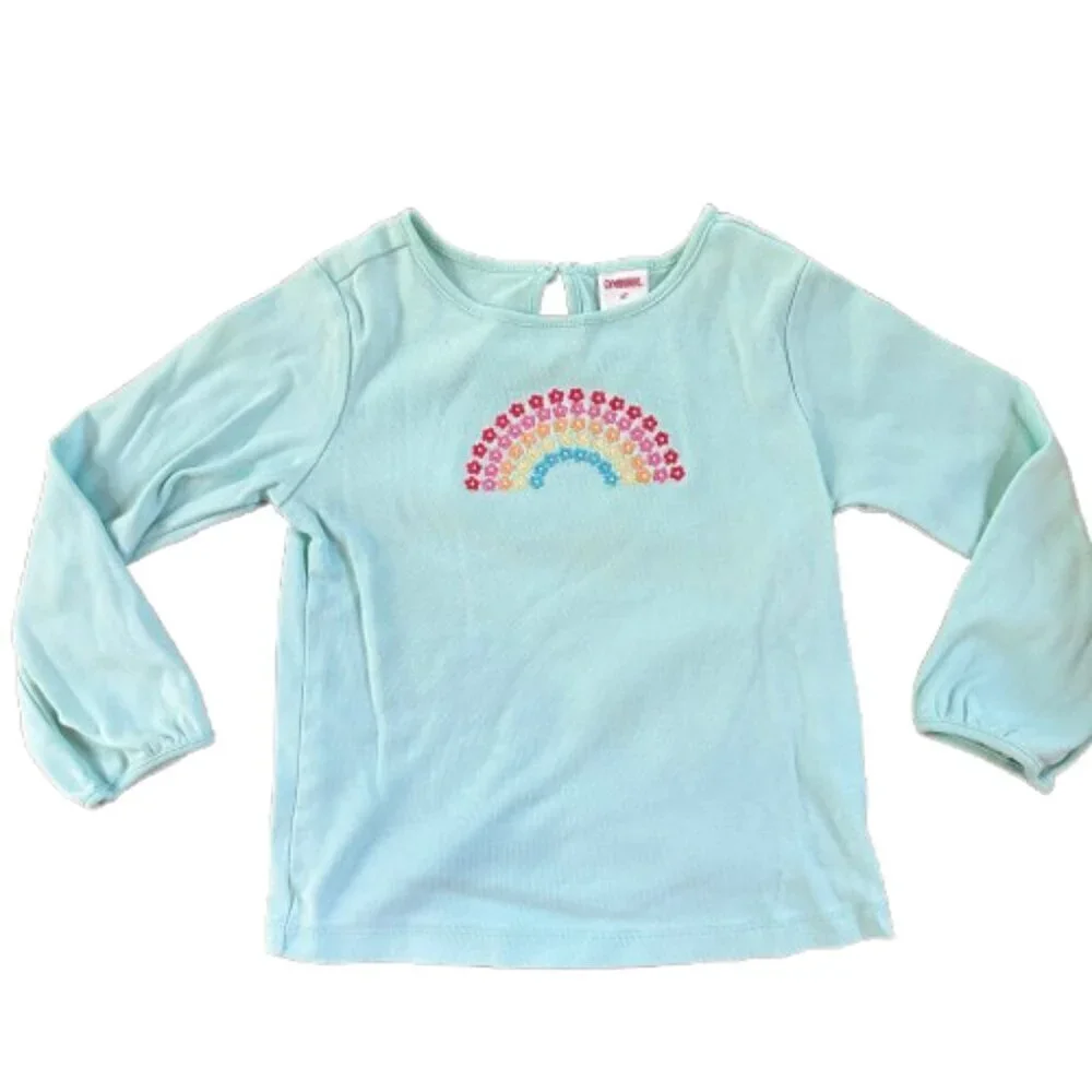 Vintage GYMBOREE Embroidered Rainbow Mint Green Long Sleeve T Shirt Size 4T